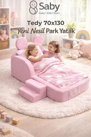 SABY Bebekler ve Çocuklar İçin 70 x 130 Yataklı Tedy Modüler Sünger Oyun Parklı Beşik ve Park Yatak