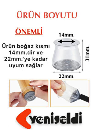 8 Adet Keçeli (20MM*25MM) Silikon Masa Sandalye Pabuç Kaydırmaz Zemin Koruyucu