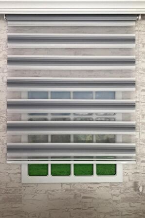 Lüks Gri Geçişli Piliseli Zebra Perde