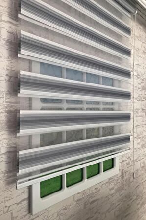 Lüks Gri Geçişli Piliseli Zebra Perde