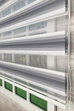 Lüks Gri Geçişli Piliseli Zebra Perde