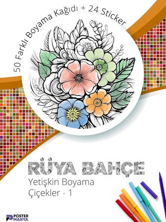 Rüya Bahçe Yetişkin Boyama Kitabı, Çiçekler Mandala Boyama Kitabı, Boyama Defteri, Boyama Sayfaları, Yetişkinler İçin Boyama Seti, Yetişkinler İçin Boyama Kitabı