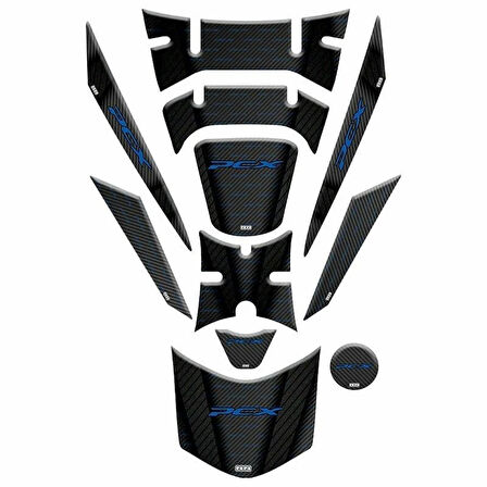 Gogo Tank Pad Seti Honda Pcx 2018-2020 Model Karbon Mavi Yazılı 11 Parça 007