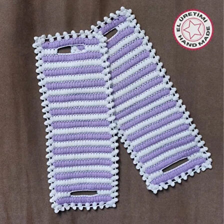 Uretti - Emine 9106 - 6727 El Örgüsü Çift Renkli 2’li Banyo Lifleri - Mor / Beyaz