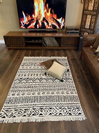 Homiano Yıkanabilir Çift Taraflı Dokuma Kilim Bahar 03 Siyah 160*230