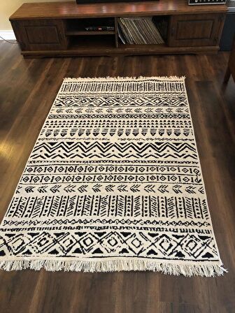 Homiano Yıkanabilir Çift Taraflı Dokuma Kilim Bahar 03 Siyah 160*230