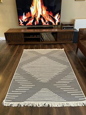 Homiano Yıkanabilir Çift Taraflı Dokuma Kilim Bahar 15 Gri 80*300