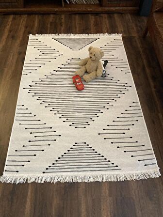 Homiano Yıkanabilir Çift Taraflı Dokuma Kilim Bahar 15 Siyah 80*300