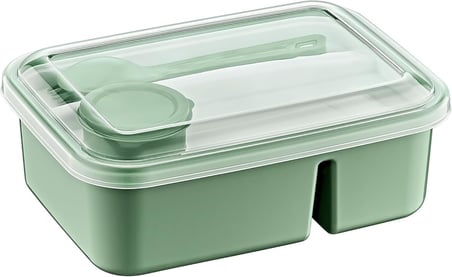3 Bölmeli Beslenme Kabı 920 ml Sosluklu Sızdırmaz Kapaklı BPA İçermez Çatal Kaşık Dahil Lunch Box Bölmeli Yemek Kabı (Yeşil)