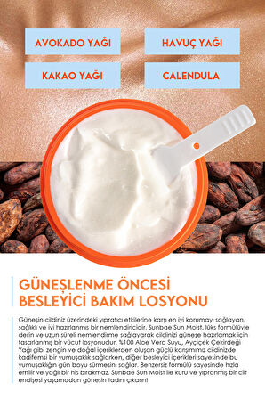 SunBae Sun Moist Bronzlaştıran Nemlendirici Vücut Losyonu 100mlx2 Aloe Vera Shea Yağ Kakao Havuç Calendula