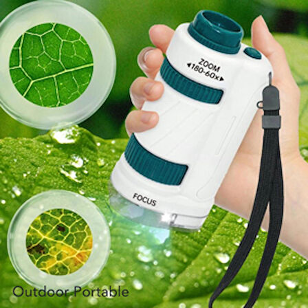 Monozone Çocuk Bilim Deney Cep Mikroskop seti 60-180x Eğitici Mini El Mikroskop Işıklı Mobil Uyumlu