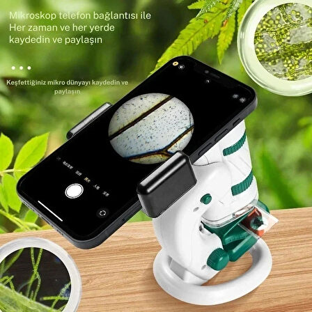Monozone Çocuk Bilim Deney Cep Mikroskop seti 60-180x Eğitici Mini El Mikroskop Işıklı Mobil Uyumlu