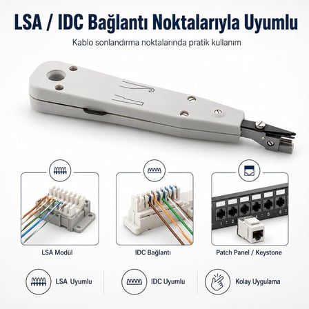 PrimeX PX-4131A Kep Kep Telefon Krone Pense, LSA IDC Kablo Çakma Aparatı, Telefon ve Network Kablo Bağlantı Pensesi, Patch Panel, Keystone Jack, Krone Modül Aleti
