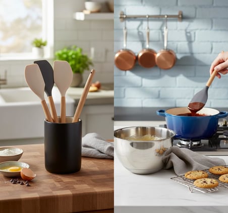 Bambu Saplı Silikon Dar Sıyırma Spatulası, Bambu Uzun Silikon Dar Spatula 27cm 3 Renk Seçenekli (TABA)