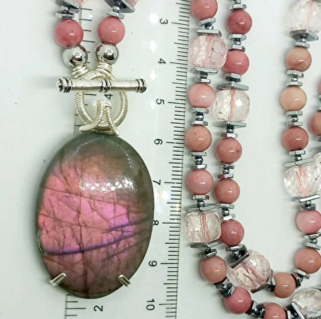 2457 Labradorit Rodonit Necef el yapımı kolye