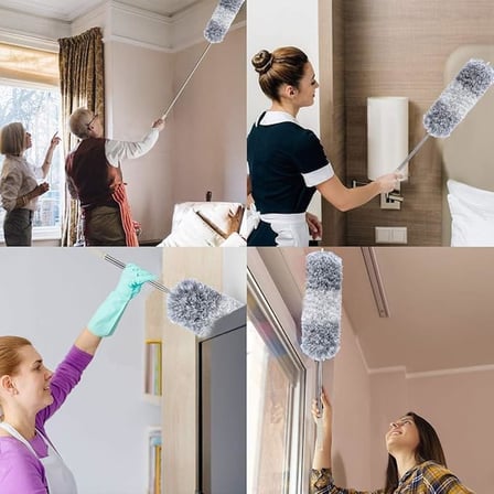 Smartizi 240 CM Teleskopik Uzatılabilir Mikrofiber Toz Alma Fırçası - Bükülebilir Başlıklı Tavan, Klima ve Korniş Temizleyici - Yıkanabilir Püskül ve Paslanmaz Çelik Saplı Toz Alıcı