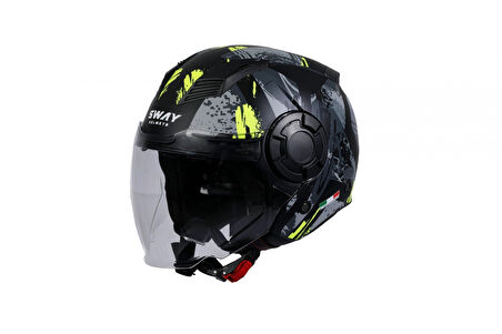 Sway Sw766 Yarım Yazlık Kask Poıson Matt Black Grey Yellow Güneş Vizörlü X-LARGE