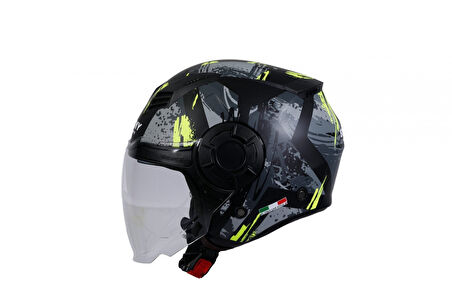 Sway Sw766 Yarım Yazlık Kask Poıson Matt Black Grey Yellow Güneş Vizörlü X-LARGE