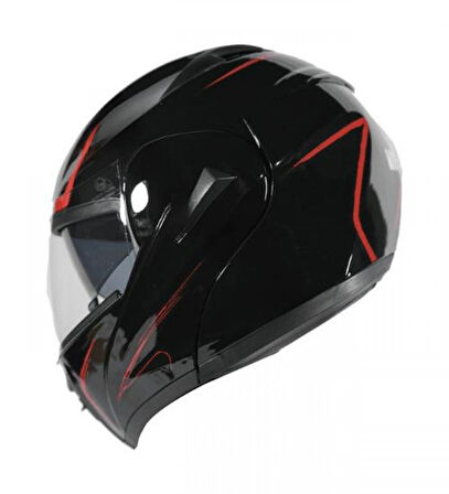 Monero Kask Çene Açılır Vizörlü Siyah Kırmızı Vrt Md-808 LARGE
