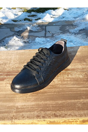 Erkek Mevsimlik Sportif Kundura Hakiki Deri  Kauççuk Taban Bağcıklı Otopedik