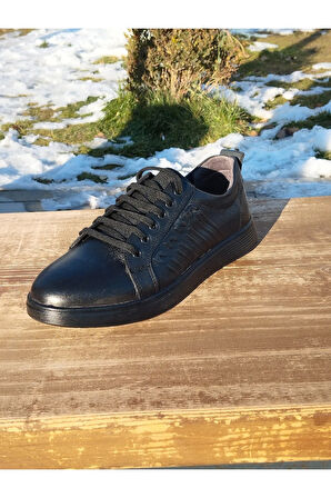 Erkek Mevsimlik Sportif Kundura Hakiki Deri  Kauççuk Taban Bağcıklı Otopedik