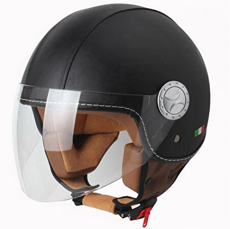 Sway 701 Yarım Yazlık Kask Deri Kaplı Mat Siyah X-LARGE