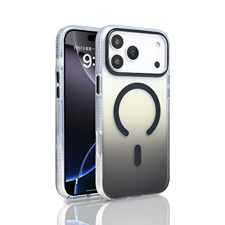 iPhone 17 Pro Max Kılıf Kablosuz Şarj Özellikli Şeffaf Transparan Renk Geçişli Toros Kapak