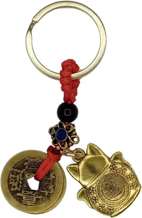 Çin Feng Shui Şans ve Bereket Parası Maneki Neko Metal Anahtarlık