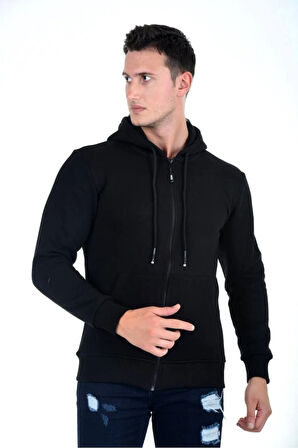 Kapüşonlu Fermuarlı Hoodie Içi Polarlı Kalın Sweatshirt Battal