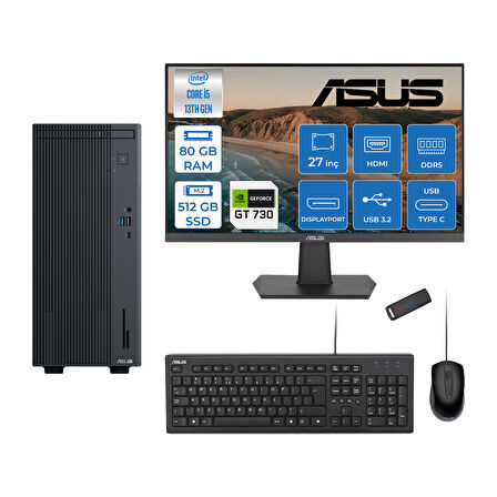 Asus Expertcenter P500MV Intel Core I5-13420H 80GB Ddr5 512GB SSD Freedos 4GB/GT730 100HZ IPS 27" Mon Minitower Masaüstübilgisayar WF5136216512B0DF27+ZETTAUSBBELLEK