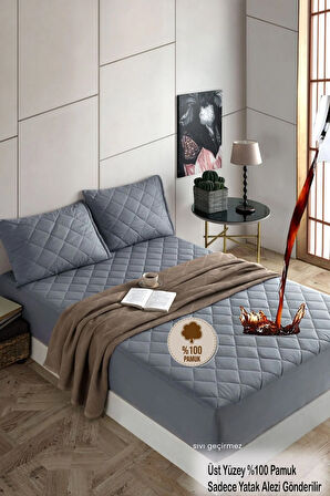 Formeya Pamukkale Renkli Alez Gri Kapitone Sıvı Geçirmez Yatak Koruyucu Fitted Alez Çarşaf