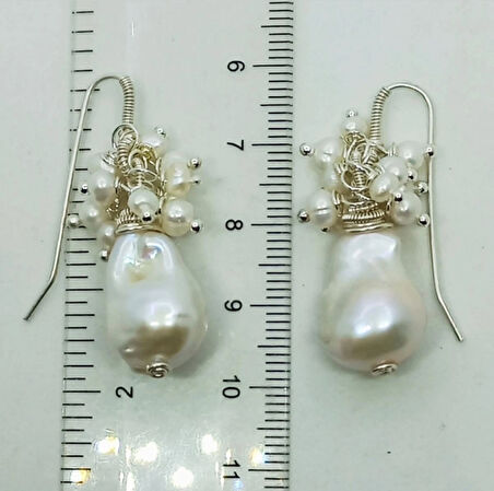 2458 Barok ve kum İnci gümüş aparatlı el yapımı küpe