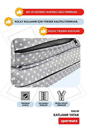 XPERMATE Katlanır Sünger Yatak, Yer Yatağı, Katlanır Yer Minderi, Misafir Yatağı 80x180x8 Gri Puantiyeli
