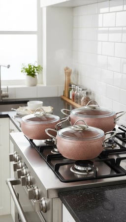 Özkent Döküm Granit Güveç Tencere Seti Rose 18 cm 20 cm 22 cm Çelik Saplı