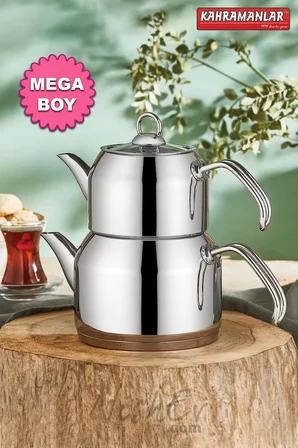 Kahramanlar Mega Boy Platin Çaydanlık ve Demlik Seti Inox 2.9 LT 1.5 LT