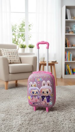 Karakterli Kız Çocuk Pembe Kabin Boy Çekçekli Valiz