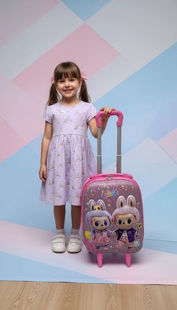 Karakterli Kız Çocuk Pembe Kabin Boy Çekçekli Valiz