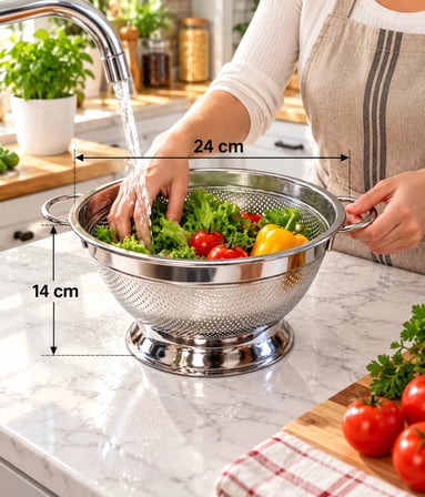 Paslanmaz Çelik Ayaklı Süzgeç 24 cm - Orta Boy Mutfak Süzgeci