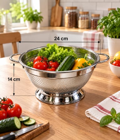 Paslanmaz Çelik Ayaklı Süzgeç 24 cm - Orta Boy Mutfak Süzgeci