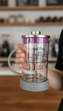 French Press - Filtre Kahve Ve Bitki Çayı Demliği 600ml Gri