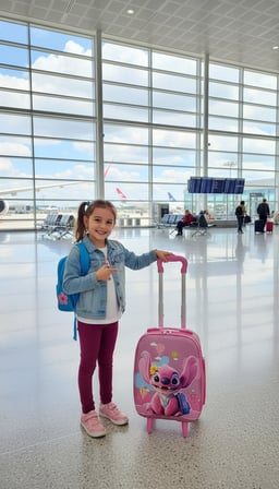 Karakterli Kız Çocuk Pembe Kabin Boy Çekçekli Valiz