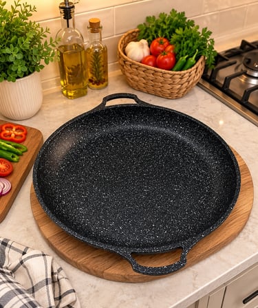 Hanımeli Granit Kaplamalı Döküm Tava 34cm – Lüks Mutfak Çözümü