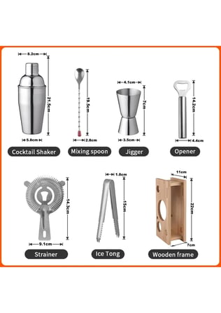 NishEv Evini Sev Kokteyl Shaker Seti Bambu Standlı 7 Parça 550 ml