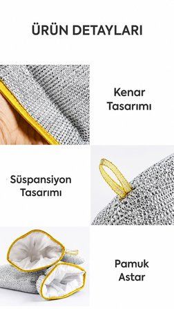 Bulaşık Eldiveni Telli, Temizlilk Eldiveni, Su Geçirmez Eldiven 5 adet