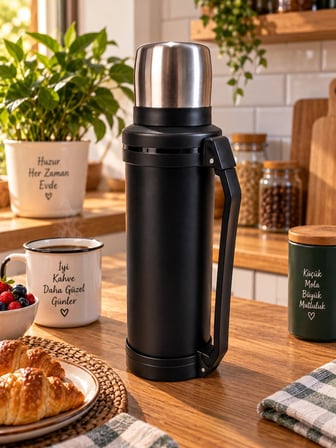 Penguen 2 Litre Paslanmaz Çelik Vakumlu Kamp Termosu Siyah