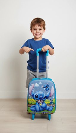 Desenli Parlak Mavi Çocuk Valizi - Erkek ve Kız Çocuk Çekçekli Bavul