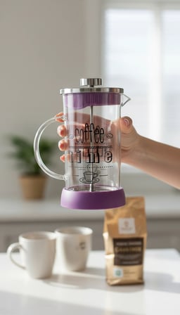 NishEv Evini Sev French Press 600 ml Mor Cam Filtre Kahve Demliği