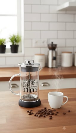 NishEv Evini Sev Tasarım French Press Siyah 350 ml Cam Filtre Kahve Ve Bitki Çayı Demliği
