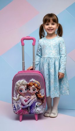 Karakterli Kız Çocuk Pembe Kabin Boy Çekçekli Valiz