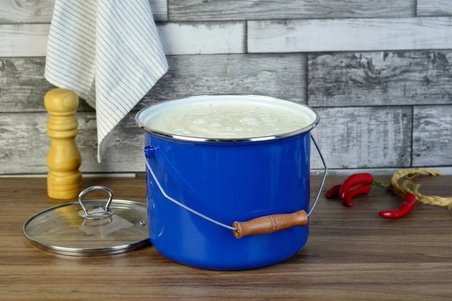 Tasarım Emaye Yoğurt Tenceresi Emaye Bakraç 20cm 5,25 lt Mavi